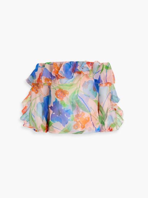 CAROLINA HERRERA Off-the-shoulder ruffled printed silk-organza top