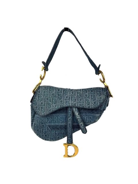 Dior Christian Dior Oblique Embroidered Saddle Denim Blue Canvas Shoulder Hand Bag