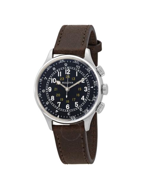 Other Designers Bulova A-15 Pilot Automatic Black Dial Brown Leather Men's Watch 96A245