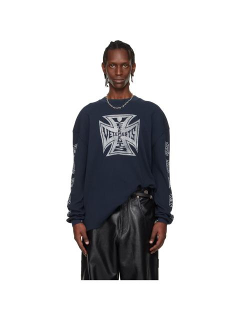 VETEMENTS Navy Biker Cross Waffle Longsleeve T-shirt