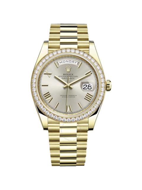 ROLEX Rolex Day-Date 40 Silver Diagonal Motif Dial Automatic Men's 18kt Yellow Gold President Watch 228348