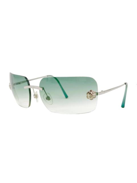 Chanel 2000 Y2K Karl Lagerfeld Rimless Teal Ombré Camellia Flower 4085 Sunglasses