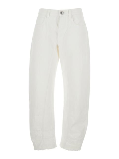 Jil Sander Jil Sander Women White Jeans With Logo Patch On The Rear And Fringed Hem In Denim Woman