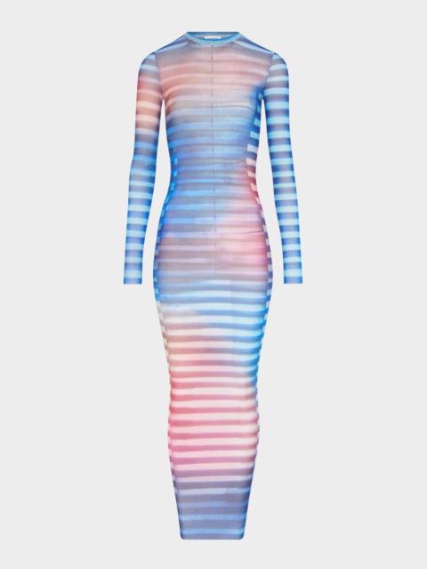 Jean Paul Gaultier Air-Print Mesh Long-Sleeve Maxi Dress