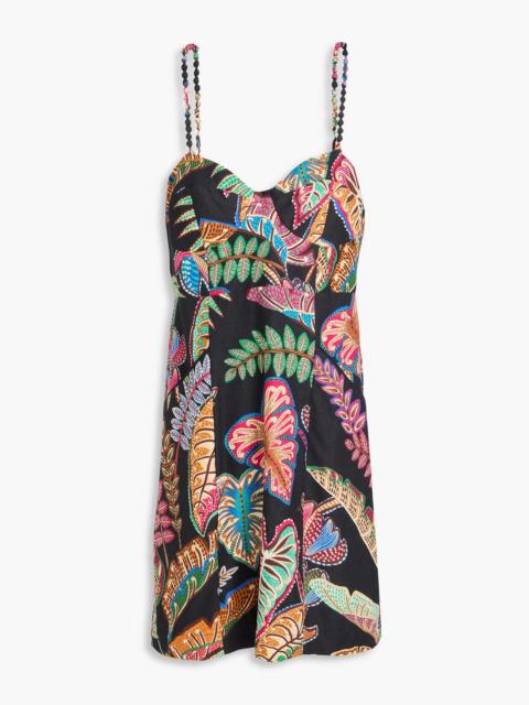FARM RIO Printed linen-blend mini dress