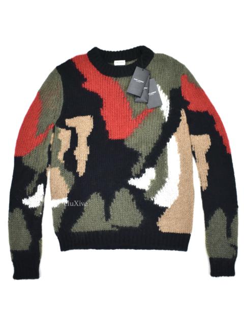 SAINT LAURENT Saint Laurent Abstract Camo Knit Mohair Sweater Multi