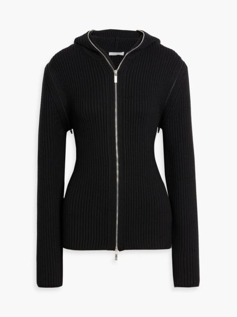 Helmut Lang Ribbed merino wool hooded cardigan