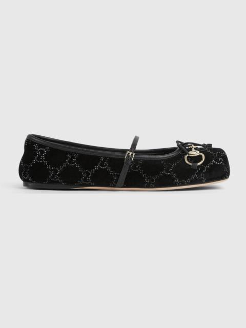 GUCCI Gucci Horsebit GG Crystal Flats