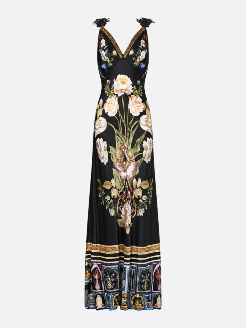 CAMILLA V NECK FULL LENGTH BIAS SLIP DRESS