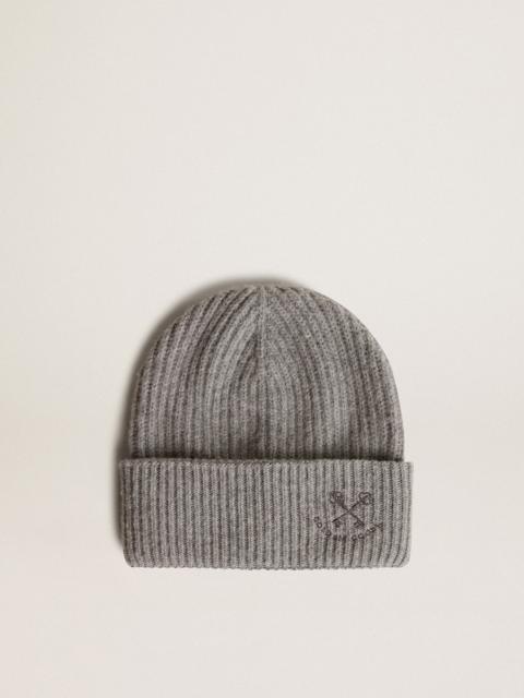 Gray ribbed wool beanie