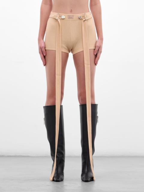Jean Paul Gaultier Beige Rib-Knit Cotton Strap Shorts