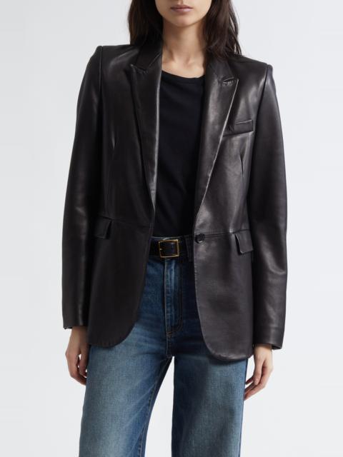 NILI LOTAN Nili Lotan Belmonde One-Button Lambskin Leather Blazer in Black at Nordstrom