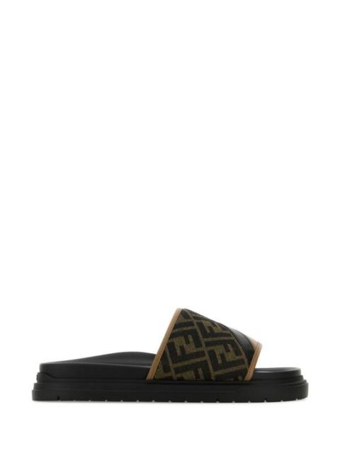 FENDI Fendi Man Embroidered Canvas And Leather Fendi Diagonal Slippers