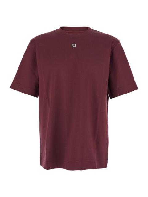 FENDI Fendi Men Bordeaux Crewneck T-Shirt With Ff Plaque On The Front In Cotton Man