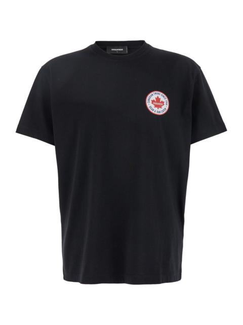 Dsquared2 Men Black T-Shirt With Chest Logo Application In Cotton Man