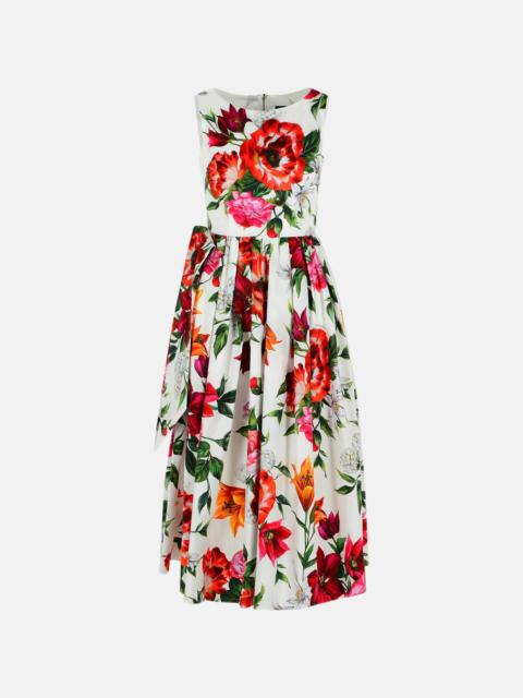 Dolce & Gabbana SLEEVELESS DRESS IN COTTON POPLIN FLOWER PRINT