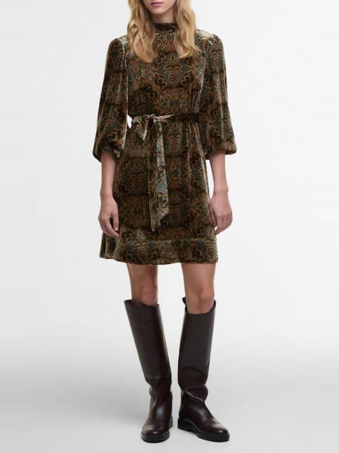 Barbour Barbour x Farm Rio Ana Clara Long Sleeve Velvet Minidress in Pineapple Print at Nordstrom