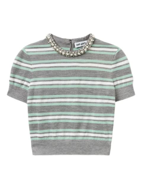 self-portrait Self-Portrait Women Grey Striped Sweater With Crystal Trim