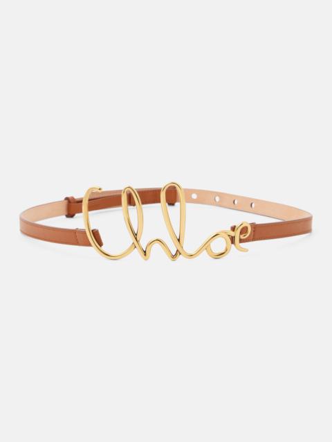 Script Small logo leather belt