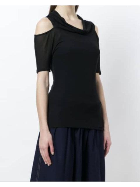Other Designers Designer - Yohji Yamamoto Cut Out Shoulder Blouse Black 100% Soie silk