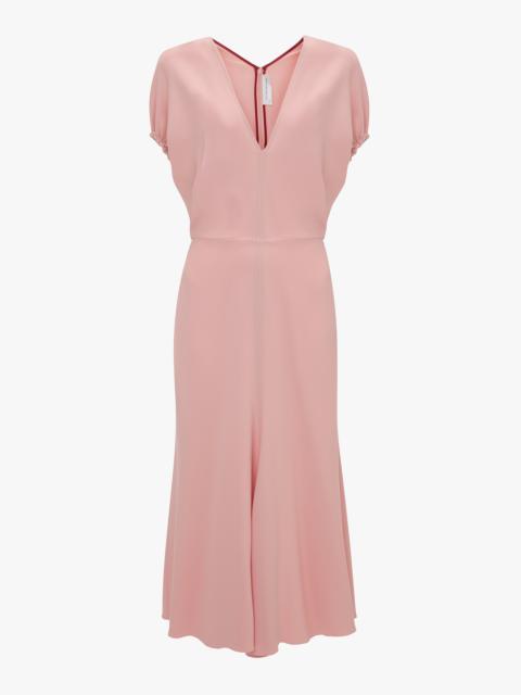 Victoria Beckham Blouson Detail Midi Dress In Antique Pink