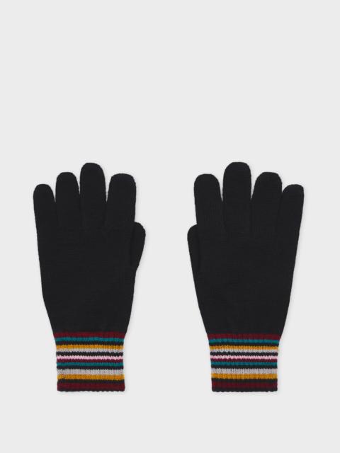 Paul Smith Women's Black Merino Wool 'Signature Stripe' Gloves