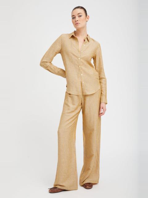 SPRWMN YELLOW INDIGO STRIPED LINEN EASY PANTS