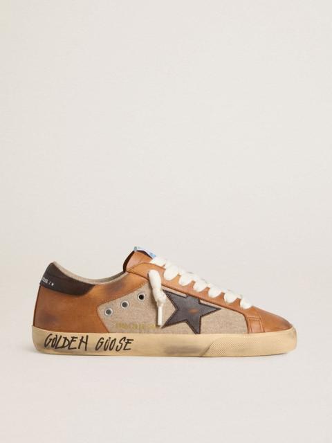 Golden Goose Men's Super-Star LTD in beige wool with brown leather star and camel inserts