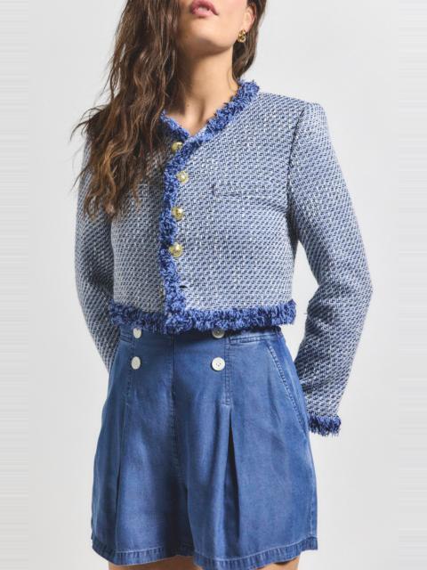 DEREK LAM 10 CROSBY Derek Lam 10 Crosby Asuka Fringe Detail Cotton Blend Tweed Crop Jacket in Indigo Multi at Nordstrom