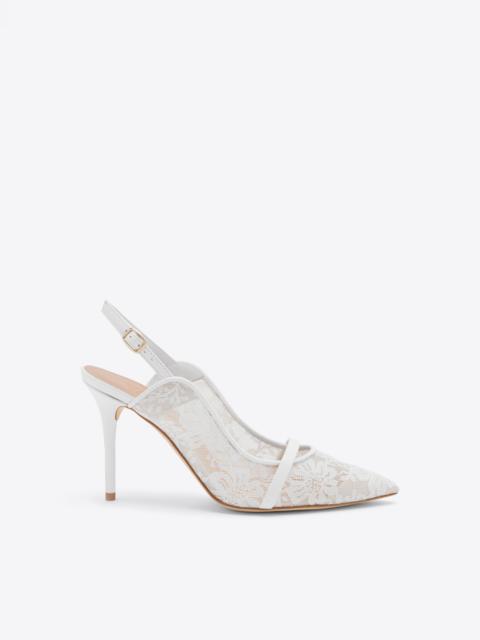 MALONE SOULIERS Marion 85 White Lace Slingbacks