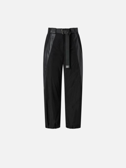 PINKO BLACK TROUSERS IN TECHNICAL CANVAS WITH COATED FABRIC DETAILS