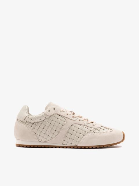 Larroudé Stella Macrame Sneaker In Mushroom Grey Leather and Suede