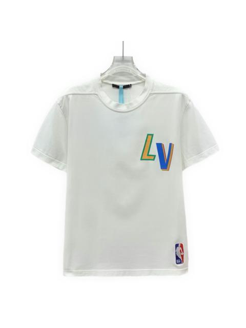 Louis Vuitton Louis Vuitton X NBA White Logo Print Cotton Crew Neck Short Sleeve T-Shirt