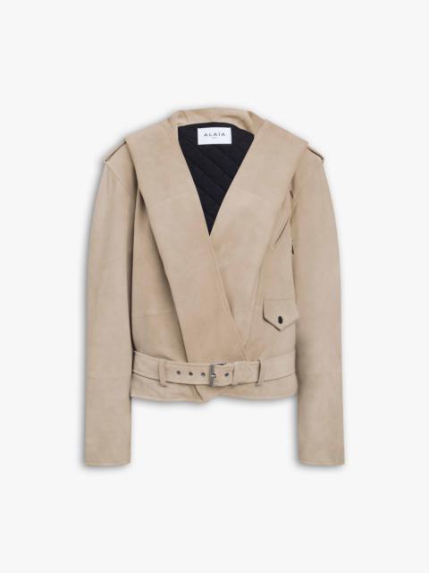 Alaïa SUEDE HOODED BIKER JACKET