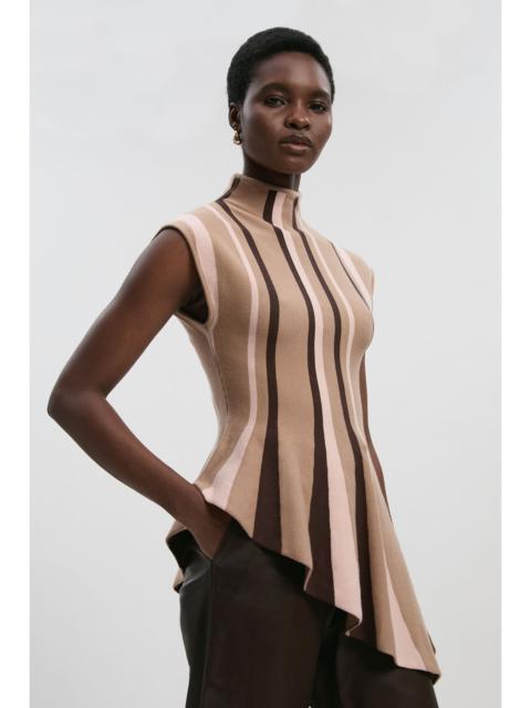 KAREN MILLEN Stripe Viscose Blend Asymmetric Hem Knit Top