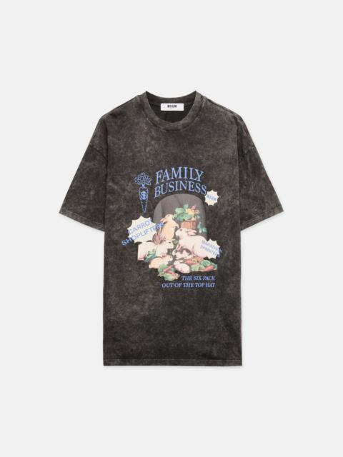 MSGM Black T-shirt in marbled jersey with "Family Business" print
