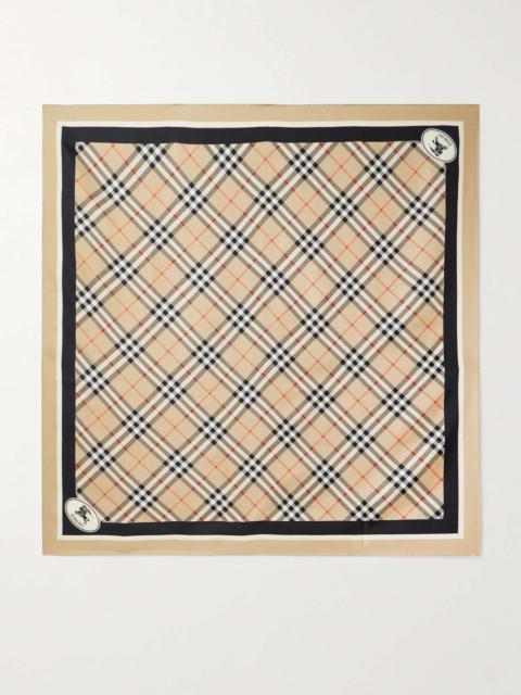 Checked silk-twill scarf Sand