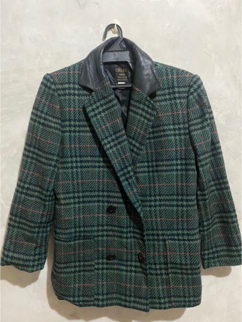 CELINE Rectangle Jacket w/ Straight Collar in Rustic Checked Wool