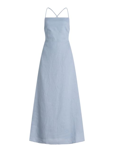 POSSE Exclusive Riviera Lori Open-Back Linen Maxi Dress blue