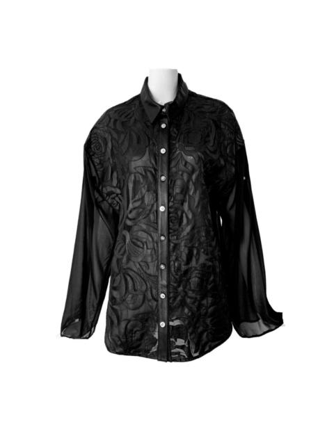 VERSACE Black Silk Cut-Out Leather Appliqué Shirt