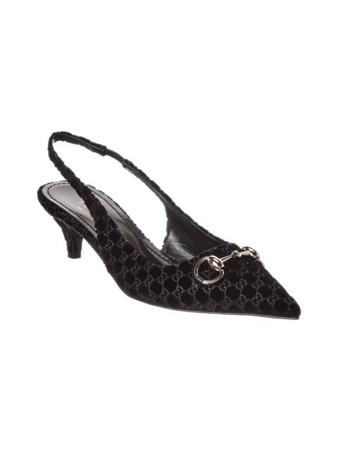 GUCCI Gucci Horsebit GG Velvet Slingback Pump