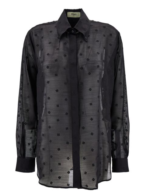 FENDI Fendi Women Black Shirt With Ff Logo Embroideries In Silk And Wool Woman