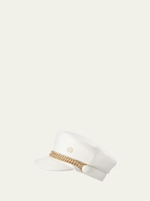 MAISON MICHEL New Abby Wool Newsboy Cap With Embellished Chain