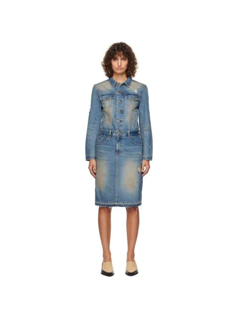 We11done Blue Washed Denim Midi Dress