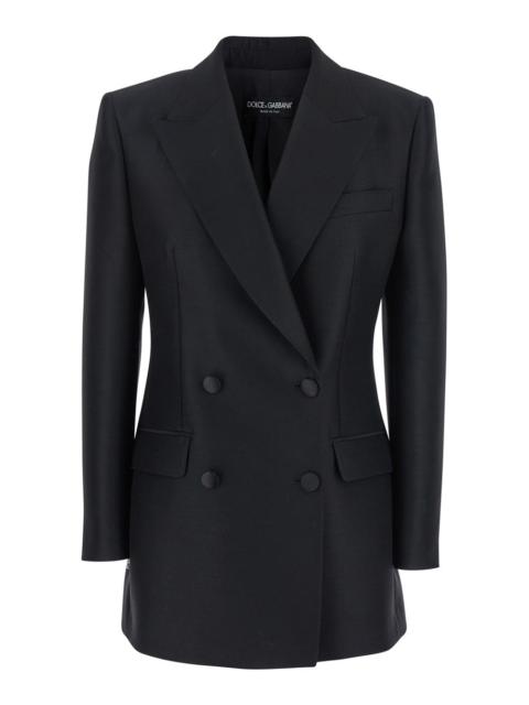 Dolce & Gabbana Dolce & Gabbana Women Black Double-Breasted Jacket With Peak Revers In Wool And Silk Woman