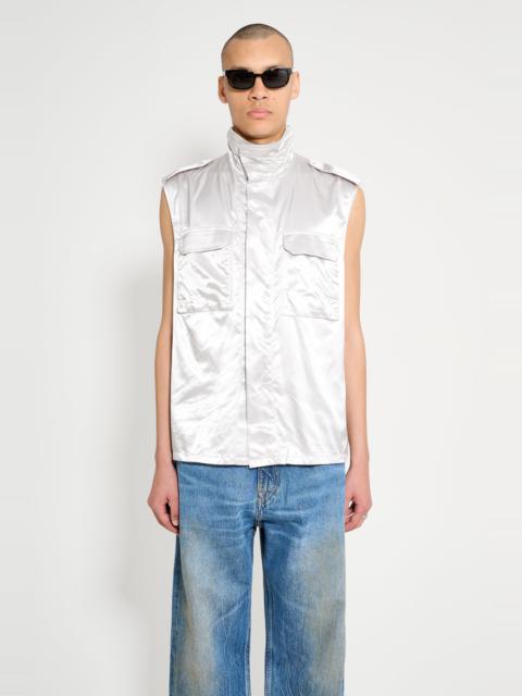 OLLY SHINDER OLLY SHINDER WET LOOK NYLON SLEEVELESS OVERSHIRT SILVER