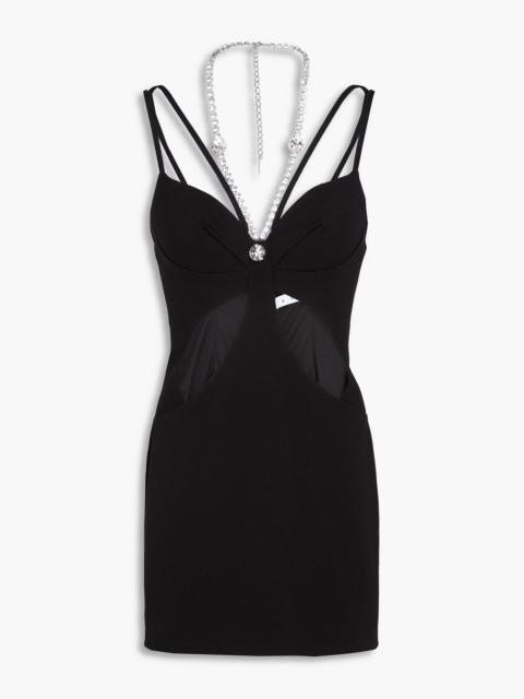 AREA Embellished cutout jersey mini dress