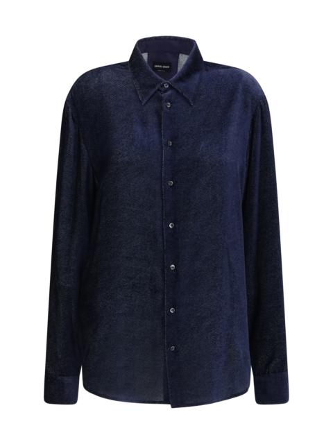 GIORGIO ARMANI Giorgio Armani Silk Blend Velvet Twill Shirt Peacoat