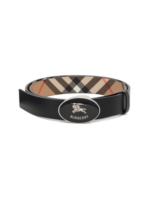 Burberry Black & Beige Reversible Check Oval Knight Stamp Belt​