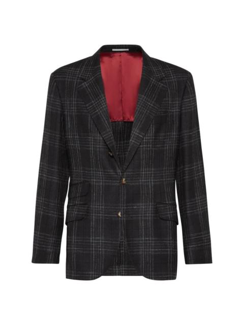 Brunello Cucinelli Brunello Cucinelli Anthracite Wool Silk Linen Plaid Blazer